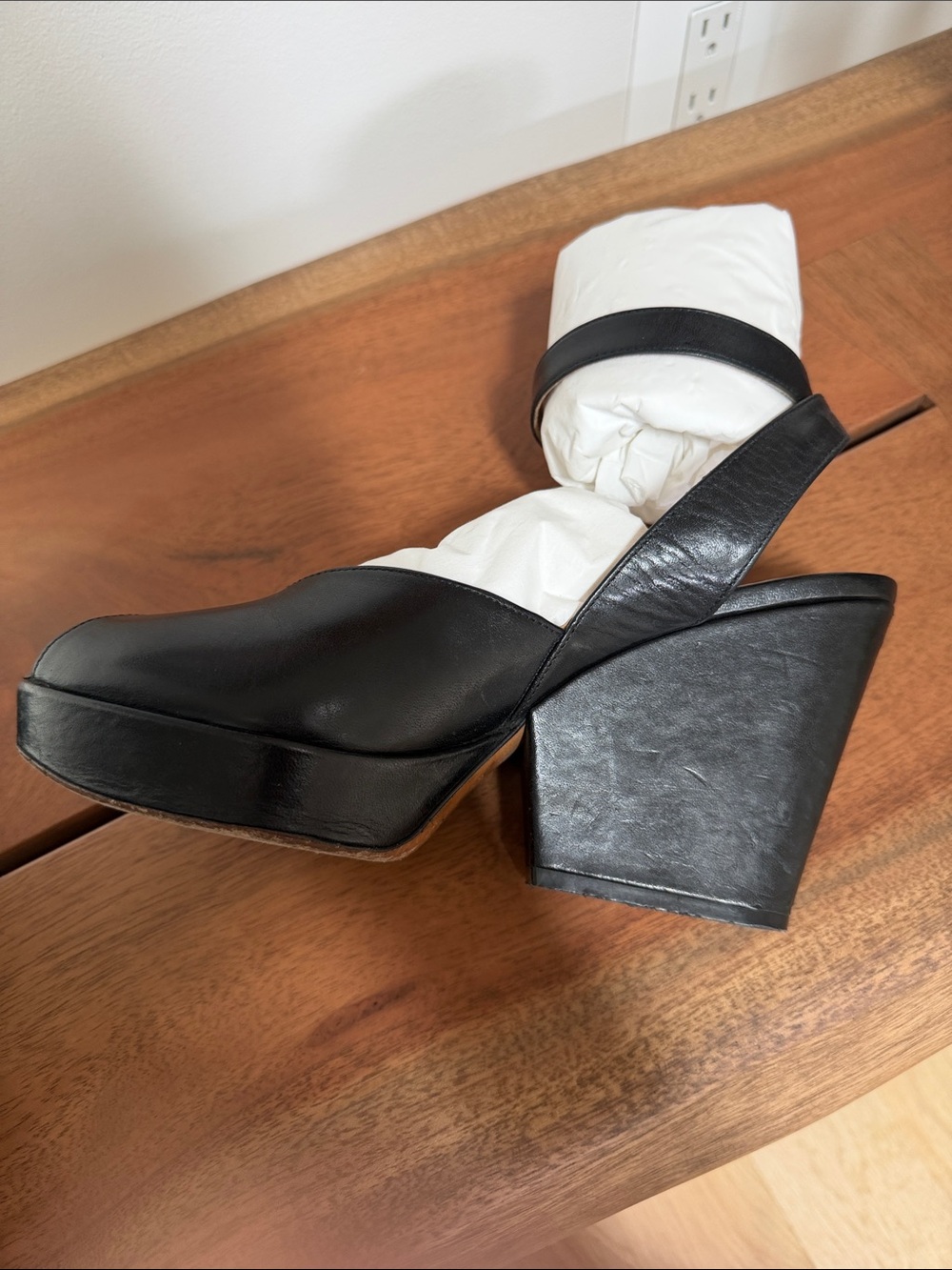 Maison Martin Margiela Black Leather Platform Slingback Heels - Picture 6 of 6